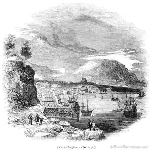 Bergen, Norway. This picture was taken from the periodical Le Magasin Pittoresque, Paris, 1840. Oldbookillustrations.com/Creative Commons.